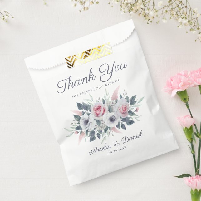 Elegant Watercolor Pink Roses Wedding Thank You  Favour Bags (Sealed)