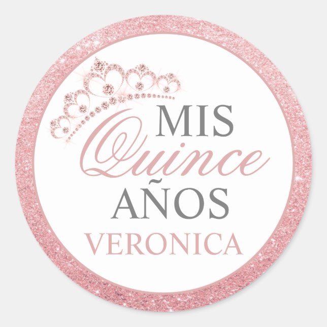 Elegant Watercolor Pink Spanish Quinceañera Quince Classic Round Sticker (Front)