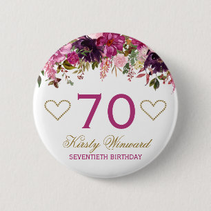 Elegant Watercolor Pink Spring Flowers Birthday 6 Cm Round Badge