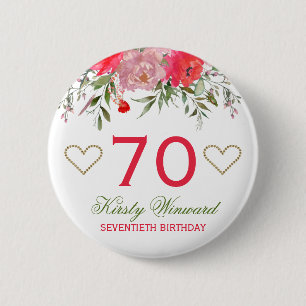 Elegant Watercolor Pink Spring Flowers Birthday 6 Cm Round Badge