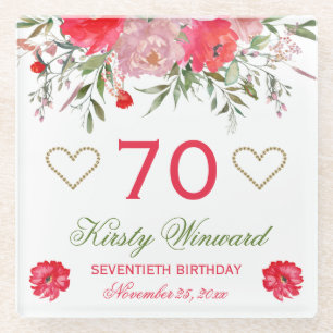 Elegant Watercolor Pink Spring Flowers Birthday Glass Coaster