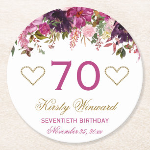 Elegant Watercolor Pink Spring Flowers Birthday Round Paper Coaster