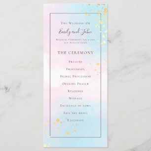 Elegant Watercolor Pink Teal Gold Confetti Wedding Programme