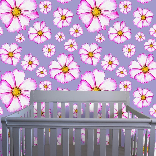 Elegant Watercolor Pink White Cosmos Flowers Wallpaper (Creator Uploaded)