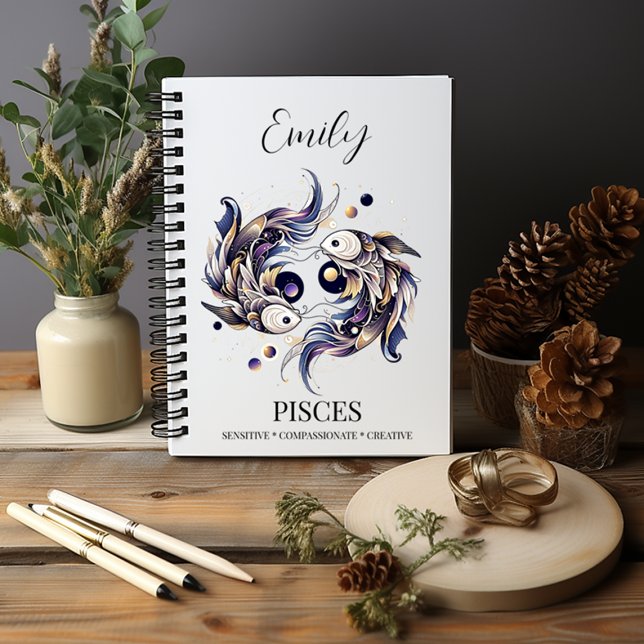 Elegant Watercolor Pisces Zodiac Custom Journal (Creator Uploaded)
