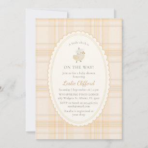Elegant Watercolor Plaid Baby Shower Cute Chick Invitation