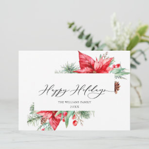 Elegant Watercolor Poinsettia Christmas Greeting Holiday Card