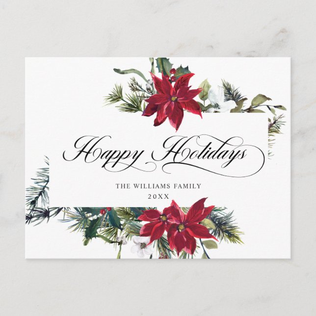 Elegant Watercolor Poinsettia Christmas Greeting Holiday Postcard (Front)