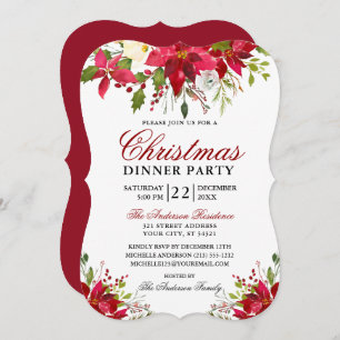 Elegant Watercolor Poinsettia Christmas Party Invitation