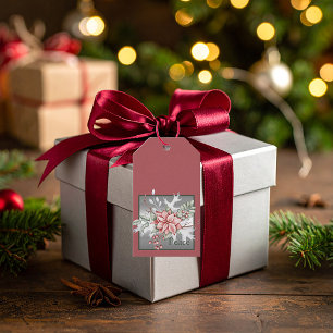 Elegant watercolor poinsettia custom Christmas Gift Tags