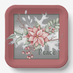 Elegant watercolor poinsettia custom Christmas Paper Plate