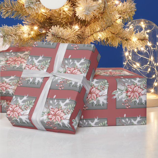 Elegant watercolor poinsettia custom Christmas  Wrapping Paper (Holidays)