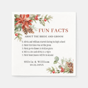 Elegant Watercolor Poinsettia FUN FACTS Wedding Napkin