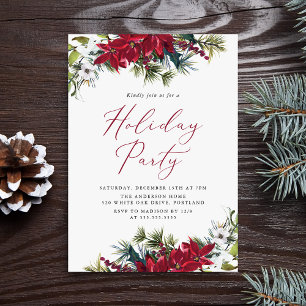 Elegant Watercolor Poinsettia Holiday Party Invitation