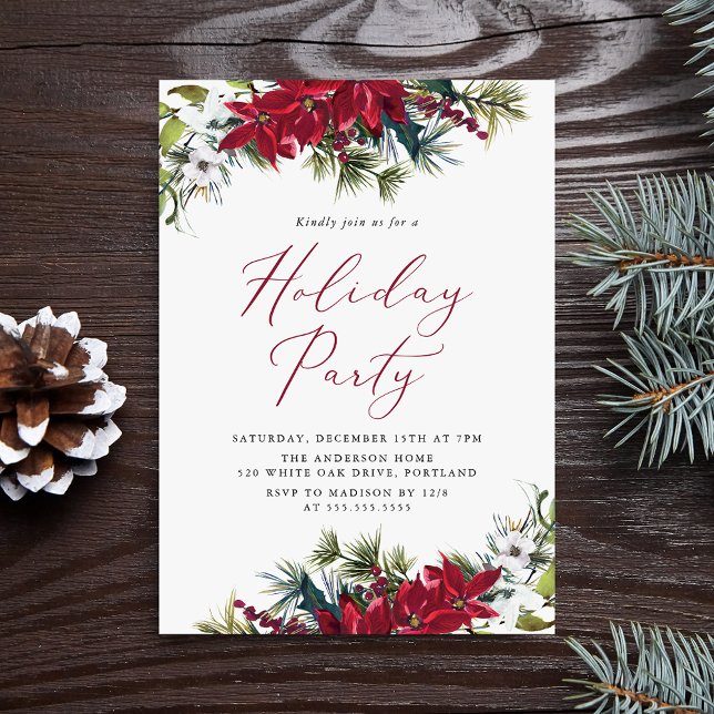Elegant Watercolor Poinsettia Holiday Party Invitation (Creator Uploaded)