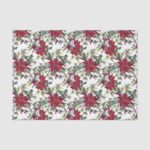 Elegant Watercolor Poinsettia Pattern Holiday Tissue Paper