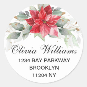 Elegant Watercolor Poinsettia Return Address Label
