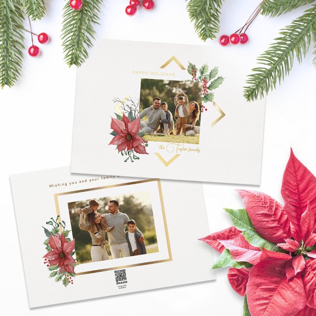 Elegant Watercolor Poinsettias w/Gold Frame Photo (Creator Uploaded)