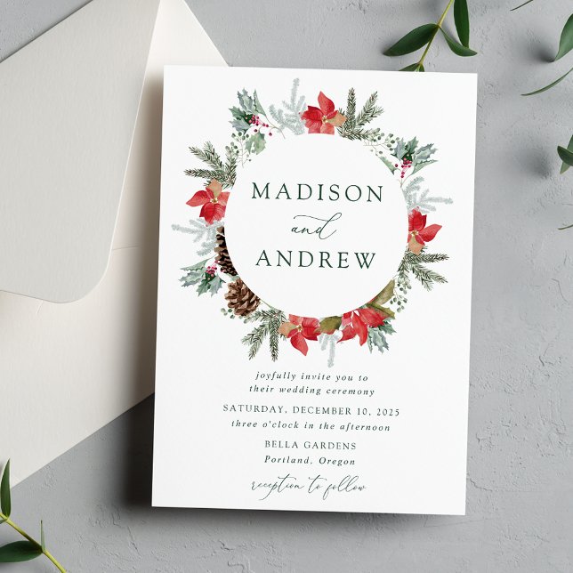 Elegant Watercolor Poinsettias Winter Wedding Invitation (Creator Uploaded)