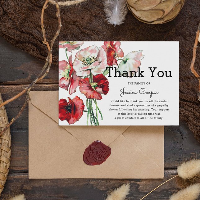 Elegant Watercolor Poppies | Funeral Thank You Card (Creator Uploaded)