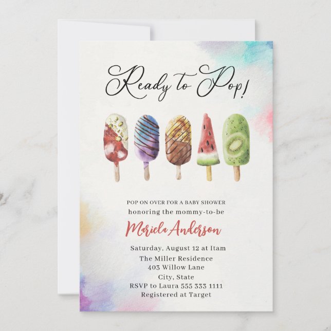Elegant Watercolor Popsicle  Baby Shower Invitation (Front)