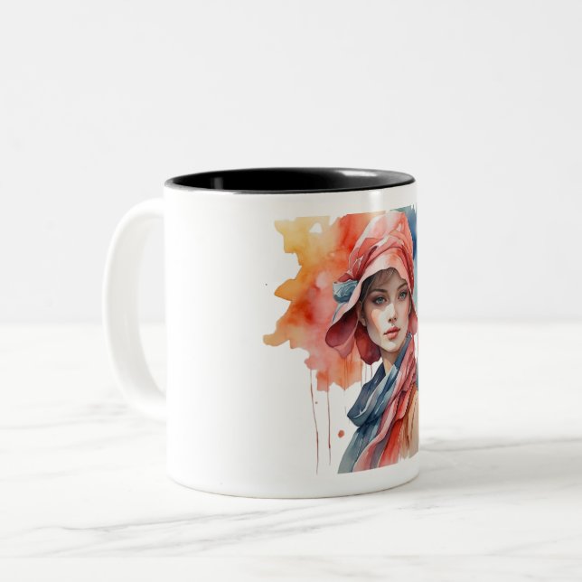 Elegant Watercolor Portrait Mug  (Front Left)