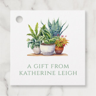 Elegant Watercolor Potted Plants Neutral Gift Favour Tags