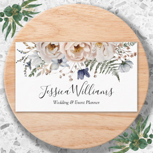Elegant Watercolor Pretty Beige Blue Floral Business Card
