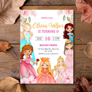 Elegant Watercolor Princesses Floral Birthday  Invitation