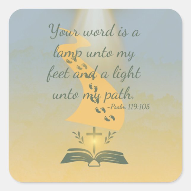 Elegant Watercolor Psalm 119:105 Square Sticker (Front)