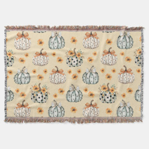 Elegant watercolor pumpkin and flowers  throw blanket