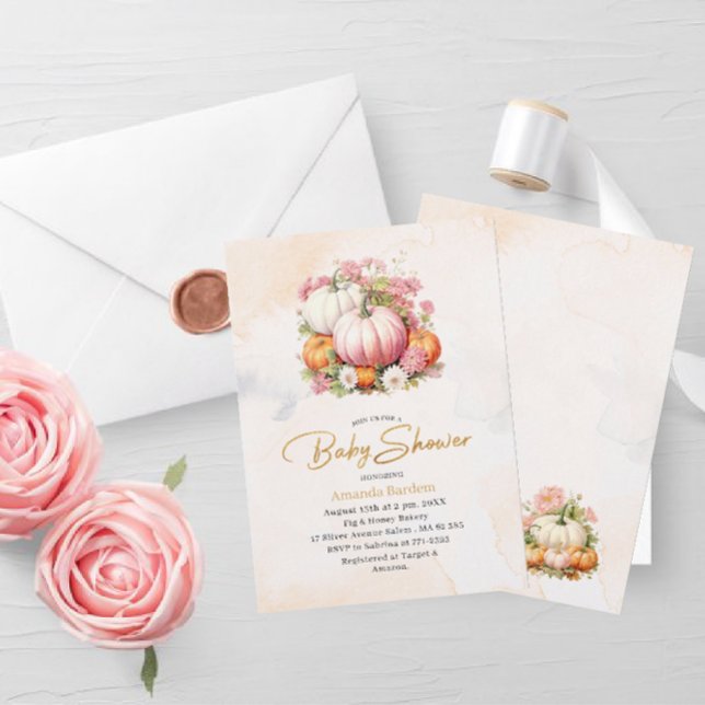 Elegant  Watercolor Pumpkin Baby shower Invitation (Creator Uploaded)