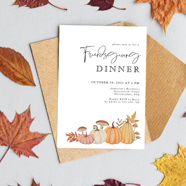 Elegant Watercolor Pumpkin Friendsgiving Dinner Invitation (Creator Uploaded)