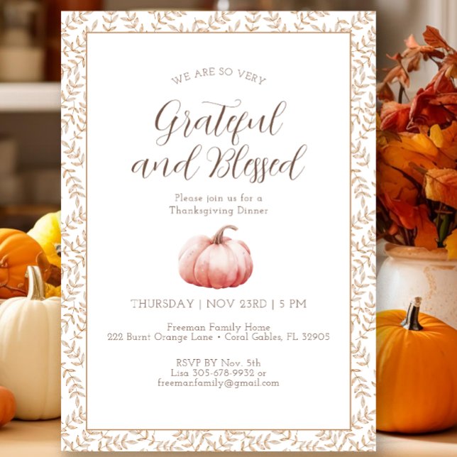 Elegant Watercolor Pumpkin Thanksgiving Invite (Fall Watercolor Thanksgiving Invitation)