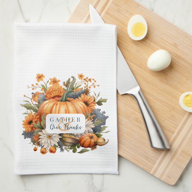 Elegant Watercolor Pumpkin Thanksgiving  Tea Towel (Quarter Fold)