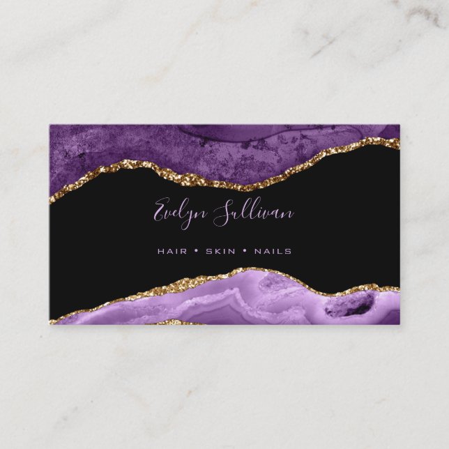 elegant watercolor purple agate business card (Front)