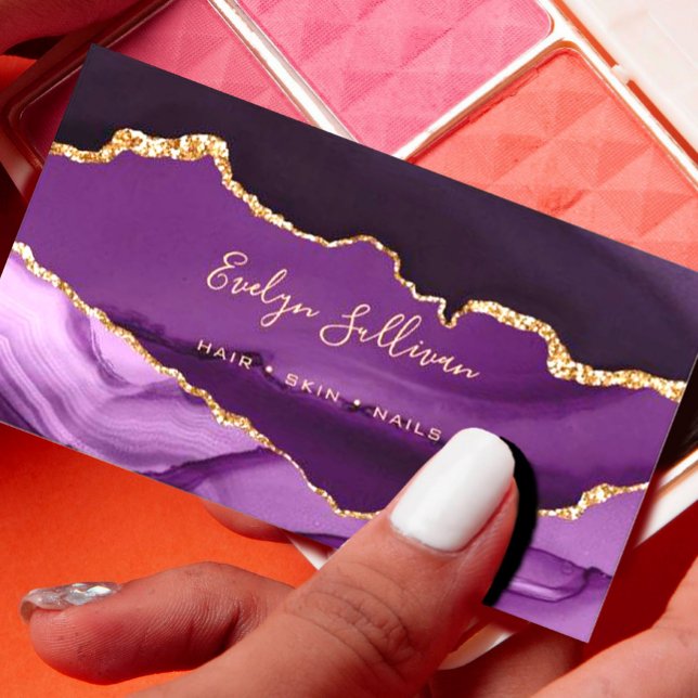 elegant watercolor purple and gold agate business card (Creator Uploaded)
