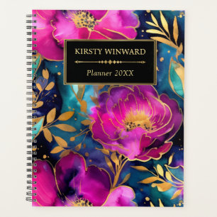 Elegant Watercolor Purple and Teal Flowers Planner