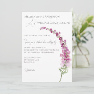 Elegant Watercolor Purple Delphinium Floral Invitation