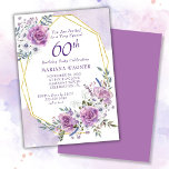 Elegant Watercolor Purple Floral 60th Birthday Invitation<br><div class="desc">Elegant Watercolor Purple Floral 60th Birthday Party invitation with gold frame in pretty purple and lavender roses and flowers.</div>