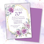 Elegant Watercolor Purple Floral 70th Birthday Invitation<br><div class="desc">Elegant Watercolor Purple Floral 70th Birthday Party invitation with gold frame in pretty purple and lavender roses and flowers.</div>