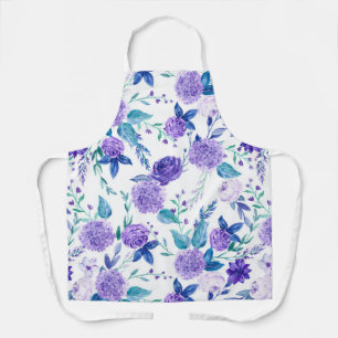 Elegant Watercolor Purple Floral Bouquet Apron