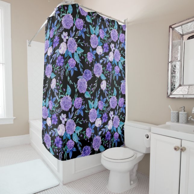 Elegant Watercolor Purple Floral Bouquet | Shower Curtain (In Situ)