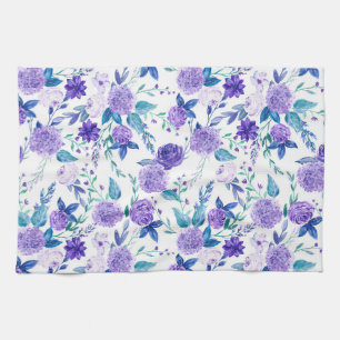 Elegant Watercolor Purple Floral Bouquet   Tea Towel