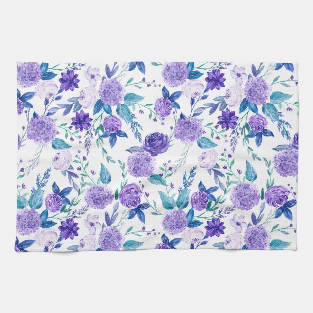 Elegant Watercolor Purple Floral Bouquet | Tea Towel (Horizontal)