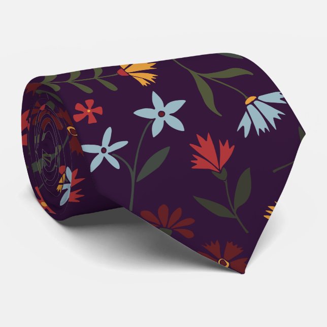 Elegant Watercolor Purple Floral Pattern Tie (Rolled)