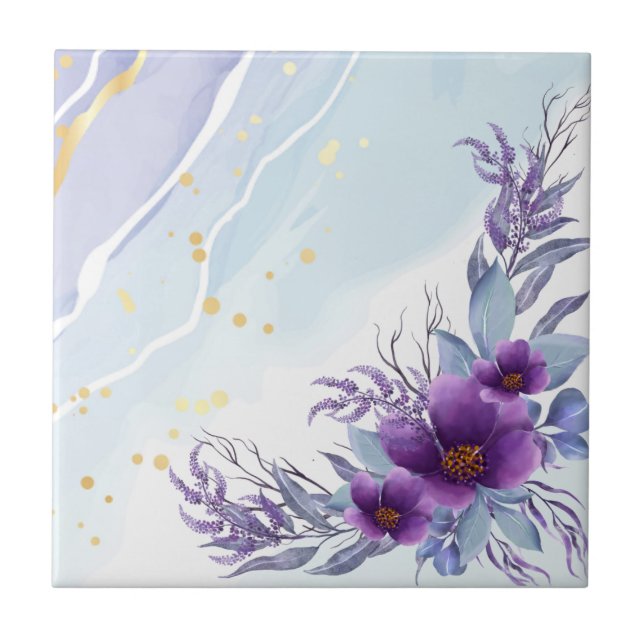 Elegant Watercolor Purple Floral Pillar Tile (Front)