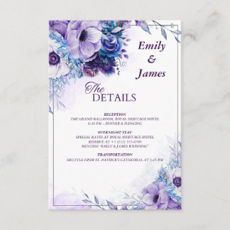 Elegant Watercolor Purple Floral Wedding Details  Enclosure Card