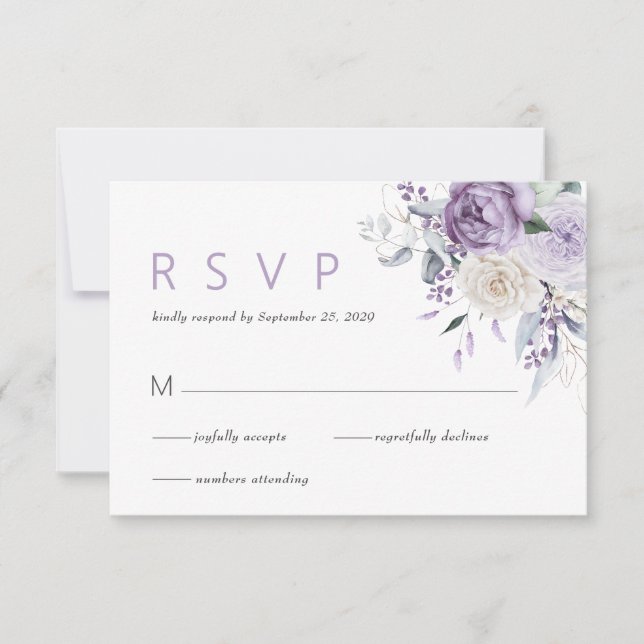 Elegant Watercolor Purple Floral Wedding RSVP (Front)