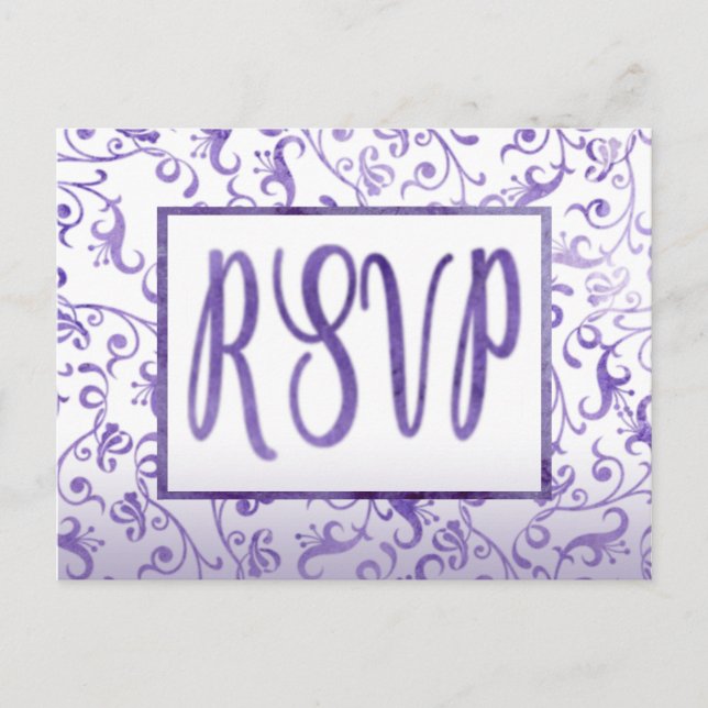 Elegant Watercolor Purple Flourishes Wedding RSVP Invitation Postcard (Front)